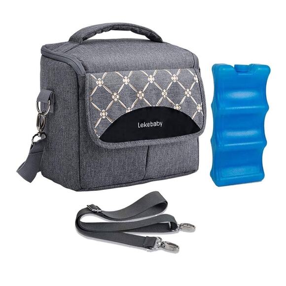Lekebaby Breast Milk Cooler Bag Contoured Ice Pack Insulated BottleTote Bag Grey - Picture 2 of 12